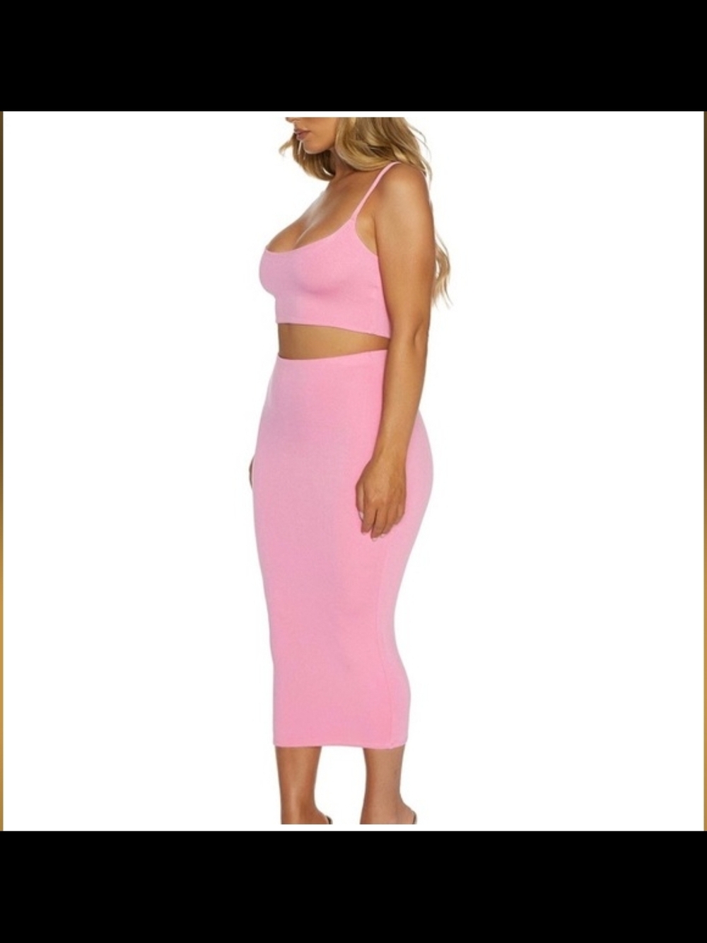 naked wardrobe Pink Two-Piece Crop Top and Midi Skirt Set